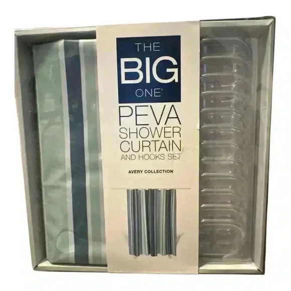 The Big One Blue Avery Stripe Printed Shower Curtain - Picture 1 of 4